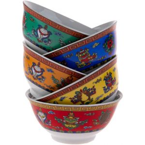 Eryi-- Série 5 Bols À Riz Asiatiques Ø 11,5 Cm 275 Ml - Design Les 8 Symboles Auspicieux Bouddhistes - Bols Originaux Et Colorés - Traditions Et Décoration Asiatiques - Idée Cadeau - Neuf