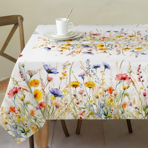 ChenQuanSarl-Nappe De Printemps Rectangulaire En Polyester Résistante À L'Eau Et Infroissable Pour 6 À 8 Places ¿ Motif Floral Fleuri Pour Maison, Fête Et Extérieur ¿ 152,4 X 213,4 Cm - Neuf