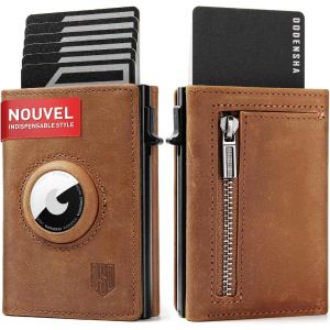 Porte Carte Airtag | Portefeuille Airtag Homme Minimaliste | Poche &Agrave; Monnaie Pour 10+ Carte | Porte Carte Aluminium Homme | Portefeuille Rfid Avec Fermeture Magn&eacute;tique | Sans Airtag | Brun - Neuf