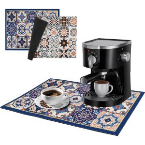 Tianyi-Tapis Machines A Café Tapis Égouttoir Vaisselle, 40 X 30 Cm Tapis Absorbant Vaisselle Sechant En Caoutchouc, Tapis De Bar À Café Décoratif Pour Cuisine Cafe Comptoir Machine - Neuf