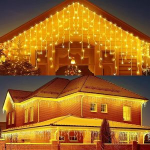 JGD-Guirlande Lumineuse Exterieur Solaire, 32pcsx0.8M 256 LED Rideaux de No&euml;l, 7M Guirlande Lumineuse &Eacute;tanche, 8 Modes de Guirlandes Lumineuses LED de No&euml;l pour D&eacute;coration de Mur de Maison - Neuf
