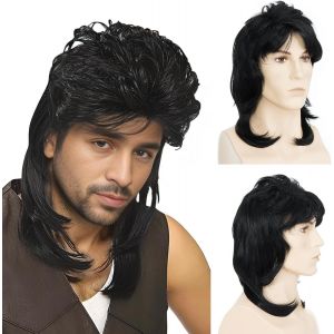 Kalanka-Perruque Vokuhila Pour Homme - Style Punk Rock - Pour Homme - 25 Cm De Long - Noir - Style Punk Rock - Cosplay Halloween - Costume De F&ecirc;te - Neuf