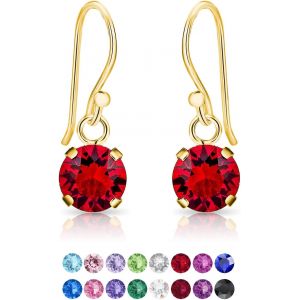 Kal-® Boucles D'oreilles Pendantes À Crochet En Argent Fin 925 Plaqué Or Jaune Et Cristaux De Swarovski® Elements Ronds - Diamètre: 6 Mm - Neuf