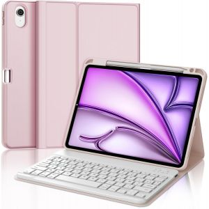 Clavier pour iPad Air 11"" (M3/M2) 2025, Coque Clavier pour iPad Air 11 Pouces M2/M3 2024/2025, AZERTY Fran&ccedil;ais Bluetooth Magn&eacute;tique D&eacute;tachable, Rose - Neuf