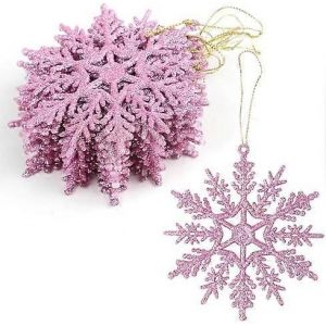 No&euml;l, Pendaison D&eacute;corations, 12PCS Paillettes Flocon de neige, Ornements pour Arbres (Rose) - Neuf