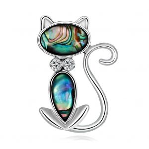 Broche Elegante En Forme De Chat Et Coquillage Pour Femme, En Alliage Avec Strass - Neuf