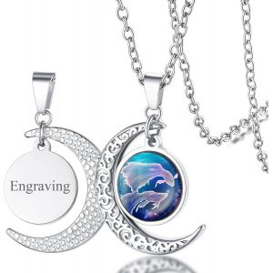 Kal-Collier Signe Astrologique Femme,Pendentif Demi Lune Style Zodiaque Or/Acier Inoxydable Avec Chaîne 50+5 Cm,Bijoux Horoscope Porte Bonheur Cadeau Anniversaire Pour Femmes Enfant Fille - Neuf