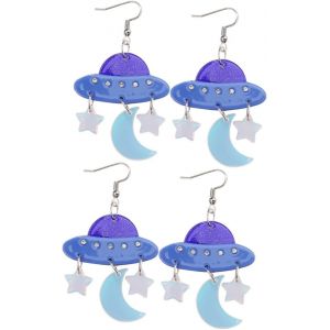 Chenquansarl-2 Paires De Boucles D'oreilles Extraterrestres En Acrylique Ufo - Boucles D'oreilles Bleues Pour Femme - Boucles D'oreilles Cr&eacute;oles En Acrylique Pour Femme, 6.5x4cm, Acrylique, Pas De Ge - Neuf