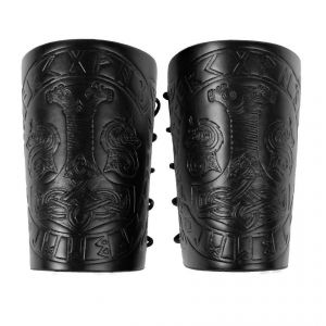 Lot De 2 Brassards Vikings, Prot&egrave;ge-Bras Mj&ouml;lnir En Relief, Prot&egrave;ge-Bras En Cuir Faits Main, Bracelet Gantelet M&eacute;di&eacute;val, Brassards Vintage &Agrave; Motif Dragon Pour Homme, Noirs - Neuf
