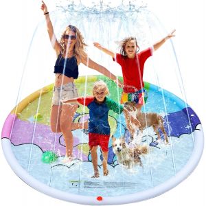 Kal-Tapis Jet D'eau Chien, 170cm Tapis De Pulv&eacute;risation Antid&eacute;rapant, Splash Play Mat Chiens, Sprinkler Splash Pad, Tapis Jet D'eau Enfants, Tapis Pulv&eacute;risation &Eacute;claboussure D'eau (Rose) - Neuf