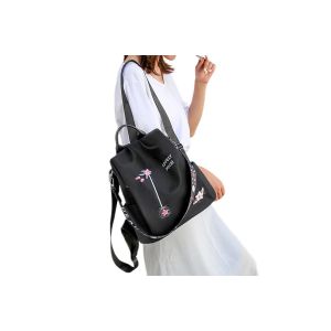 Sac &Agrave; Dos/Sac Bandouli&egrave;re Antivol Brod&eacute; De Fleurs - Noir - Neuf
