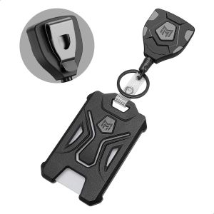 Porte-Badge R&eacute;tractable, Porte-Cl&eacute;s Mousqueton Robuste, Porte-Carte D'identit&eacute; Tactique Avec Bobine De Badge R&eacute;tractable De 80 Cm, Noir - Neuf