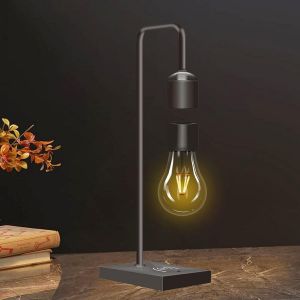 Ampoule &Agrave; L&eacute;vitation Magn&eacute;tique Avec Socle De Recharge Sans Fil De Luxe (Apple/Android) Lampe De Table Flottante Noire &Agrave; L&eacute;vitation Veilleuse &Agrave; Led Pour Chambres Bureau Cadeaux - Neuf