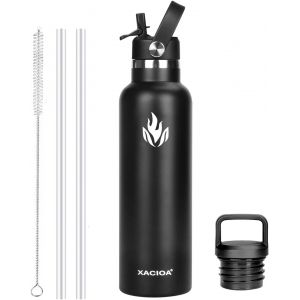 Bouteille D'eau En Acier Inoxydable Avec Paille -Pour Boissons Chaudes/Froides 500/750/1000/Ml -Bouteille D'eau Isotherme Sous Vide -Avec 2 Couvercles De Rechange Et Une Brosse À Paille - Neuf