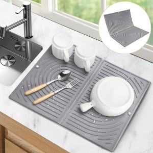 Eryi-Tapis Égouttoir Vaisselle, Pliable Tapis Vaisselle, Résistant À La Chaleur Tapis De Séchage Vaisselle, Universel Antidérapant Sous-Plat En Silicone Pour Cuisine (43×34 Cm, Gris) - Neuf