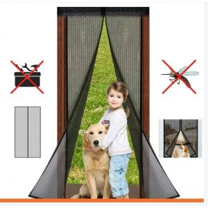¿Noir¿Porte moustiquaire à fermeture magnétique, rideau de porte anti-mouches, fermeture automatique, kit d'installation, bandes collantes 90x220CM - Neuf