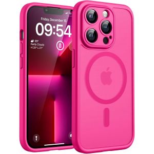 Maa-Coque Magnétique Pour Iphone 13 Pro Max 6,7 Pouces, Compatible Avec Magsafe, Protection De L'objectif Améliorée, Coque Mat Translucide Fine Antichoc, Rose Vif - Neuf