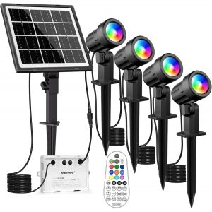 Spot Solaire Rgb Télécommande 4 En 1 Lampe Solaire Exterieur Étanche Ip66 Eclairage Multicolore Avec Panneau Solaire 5000mah Lumière Solaire Extérieur Pour Jardin Chemin Pelouse - Neuf