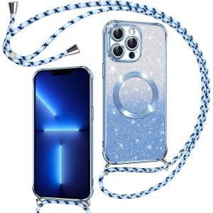 TRAHOO-Couqe Magn&eacute;tique pour iPhone 13 Pro Max Con Cordon, Compatible avec MagSafe, Brillant Glitter Paillet&eacute; Antichoc Etui Housse pour iPhone 13 Pro Max Anti-Poussi&egrave;re Soft TPU Bumper, Bleu - Neuf