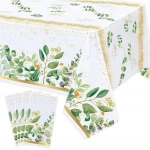 Eryi-Lot De 4 Nappes De Table En Feuilles D'eucalyptus Avec Feuilles De Sauge Verte U2013 219,4 X 139,9 Cm Nappes De Verdure Sauge Baby Shower, Pour Fête Prénatale, Anniversaire, Décoration De Table - Neuf