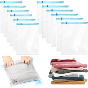 SJZG-Lot De 12 Sacs De Rangement Sous Vide R&eacute;utilisables, Enroulables Manuellement De Taille Moyenne Pour Voyage, Pas Besoin De Pompe Ou D'Aspirateur (6 Pi&egrave;ces, 35 X 50 Cm, 6 Pi&egrave;ces 40 X 60 Cm) - Neuf