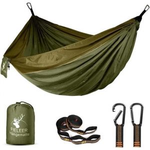 Fieleer Hamac Ultra-Leger De Voyage Camping Avec Mousquetons De Qualite Sangles 2,5 Cm De Large Avec 6 Elingues 275x140cm, Cha - Neuf
