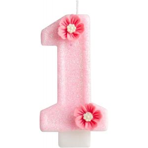 Chenquansarl-Bougie D'anniversaire Pour Fille, Marguerite Rose Pour 1er Anniversaire, Bougie De Gâteau D'anniversaire En Forme De Chiffre 1, Décoration De Gâteau D'anniversaire À Paillettes Roses Pou - Neuf