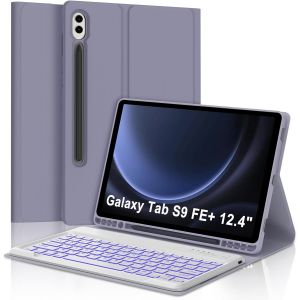 Clavier pour Samsung Tab S9 FE+/S9 FE Plus 12.4"", AZERTY Français Clavier Rétroéclairé Magnétique Détachable pour Samsung Tab S9 FE+ 12.4"", Violet - Neuf