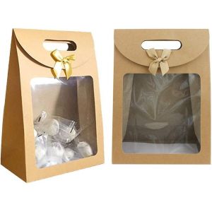 12 Morceaux de Cadeau, Sac de Papier Kraft, Boîte de Cadeau, Sacs-Cadeaux avec des Poignées, Sac Cadeau avec Fenêtre, pour le Cadeau de Mariage Présente Emballage Faveur de Cadeau de Bonbons - Neuf