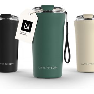 TIANYI-Mug Isotherme Cafe to-go avec sangle et couvercle en tritan 500ml | Tasse de voyage 0.5 litre avec isolation | Tasse thermique étanche en acier inoxydable (Pine Green, 500ml) - Neuf