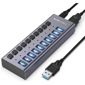 ACASIS Hub USB 3.1 alimenté à 10 ports avec vitesse de données 10 Gbps, commutateurs marche/arrêt individuels, adaptateur d'alimentation 12 V 4 A 48 W, hub USB 3.1 alimenté pour MacBook, Mac Pro/Mini - Neuf