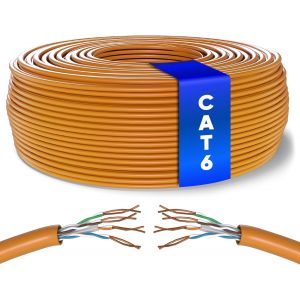 Vrac Câble Ethernet 100M, Bulk Reseau Lan Cat 6 Haut Debit Pour Internet Rapide 1 Gbps 250 Mhz, Câble Ethernet Awg24, Cat6 En Vrac Utp Cca (100 Mètres, Orange)[CAB9162125] - Neuf