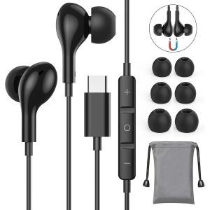 Ecouteur USB C,HiFi Stéréo Écouteurs USB C Type C Magnétique Isolation Sonore avec Micro pour Samsung S25/S24/S23/S22/S21/A56/A53/A54,Huawei P40/P30,Xiaomi 13,Google Pixel,OnePlus 9T pour iPhone15 16 - Neuf