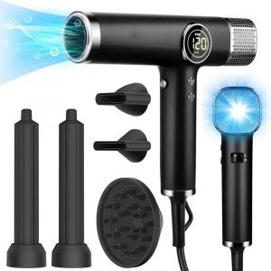 Professionnel 110000 Sèche-cheveux sans balais rpm,sèche-cheveux à Ions négatifs,vent Super puissant,salon à faible bruit,souffleur électrique 1600W -5 in 1 hair dryer - Neuf