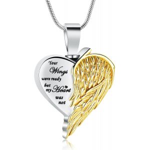 Colliers De Cendres En Forme De Coeur Pour Hommes Et Femmes - Ailes D'ange - Urne Funéraire - Bijou En Acier Inoxydable - Cadeau Souvenir - Médaillon - Neuf