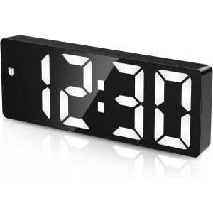 KAL-Réveil Numérique Led, Horloge De Table Moderne, Alarme Avec Contrôle Du Son, 5 Niveaux De Luminosité, 4 Modes D'Alarme, Date/Heure, Fonctionne Avec Piles Et Usb - Noir - Neuf