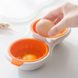 Pocheuse à ?ufs pour micro-ondes, cuiseur vapeur, cocotte antiadhésive double couche avec couvercle pour la cuisson des ?ufs en cuisine (orange) - Neuf