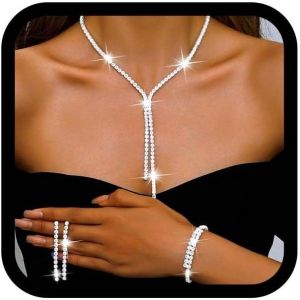 Kal-Ensemble De Bijoux De Mariée Avec Boucles D'oreilles Et Collier En Strass Argentés Étincelants Pour Femme (Lot De 3) - Neuf