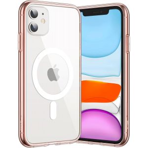 Sjzg-Coque Magn&eacute;tique Pour Iphone 11 6,1 Pouces Compatible Avec Recharge Sans Fil Magsafe, Housse De T&eacute;l&eacute;phone Antichoc, Dos Transparente Anti-Rayures (Or Rose) - Neuf