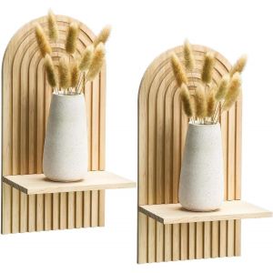 Cauc-Lot De 2 &Eacute;tag&egrave;res Murales Flottantes Pour D&eacute;coration Murale, &Eacute;tag&egrave;res Suspendues Pour Rangement Mural, Biblioth&egrave;que Boh&egrave;me, En Bois Naturel, &Eacute;tag&egrave;re Suspendue Pour Chambre &Agrave; Coucher, Salon - Neuf
