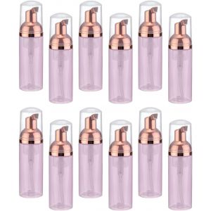 KAL-2 Oz / 60Ml Flacons À Pompe Vides À Mousse, 12 Pcs Distributeur De Savon Mousse De Voyage, Flacon Pompe En Plastique Rechargeable Vide, Transparent Rose/Doré Rose - Neuf