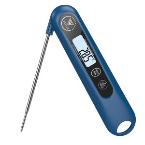 Kal-Thermometre Cuisine, 3s Lecture Instantané Thermometre Cuisson,Avec Écran Lcd Et Auto On/Off, Sonde Pliable Pour Cuisson, Viande, Bbq, Patisserie, Lait, Vin (Bleu Marin) - Neuf