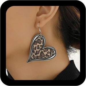 Kal-Boucle D'oreille Léopard Vintage Boucle D'oreille Léopard Argentée Boucle D'oreille Pendante Léopard Boucle D'oreille Coeur Exagéré Grandes Boucles D'oreilles Amour Bijoux Pour Femmes - Neuf