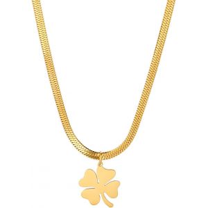 Kal-Collier Tr&egrave;fle Pour Femme En Acier Inoxydable Quatre Feuilles Tr&egrave;fle Collier Dainty Chanceux Tr&egrave;fle Pendentif Collier &Agrave; La Mode Mignon Femmes Bijoux Cadeau - Neuf