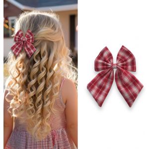 Kal-Noeud Pour Cheveux Pour Fille En Tissu À Carreaux Tartan, Style Écossais, Élégant Et Polyvalent, Avec Étui En Organza (Blanc Et Rouge) - Neuf