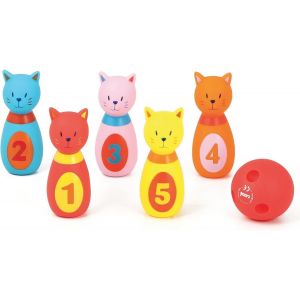Kalanka-- Jeu De 5 Quilles En Forme De Chats Et 1 Balle, Dès 10 Mois. Plastique Souple Et Résistant. Balle Adaptée Aux Petites Mains. 1er Jeu De Bowling. Développe La Dextérité Et De La Motricité - 3 - Neuf