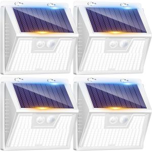 Lot De 4 Lampe Solaire Exterieur Detecteur De Mouvement, 176 Led Lumiere Ext&eacute;rieur Ip65 &Eacute;tanche Spot Solaire 3 Modes Eclairage Exterieure, Projecteur Ext&eacute;rieure Pour Jardin Garage, Cadre Blanc - Neuf