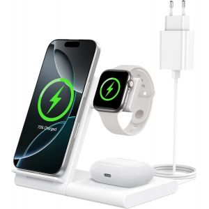 Station De Charge Sans Fil 3 En 1 Pour Iphone 16/15/14/13/12/11 Pro/Max/Plus, Chargeur Rapide &Agrave; Induction Pour Apple Watch Ultra/10/9/8/7/6/Se/5/4, Support De Charge Pour Airpods 2/3/4/Pro/Pro 2 - Neuf