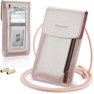 KALANKA-Petit Sac Sacs à Bandoulière Sac Téléphone Portable Femmes Homme Mini Pochette en PU Cuir Porte Portefeuille Universelle pour iPhone 15 14 11 Pro Max Samsung S23 Xiaomi Jusqu'à 7.5" Or Rose - Neuf