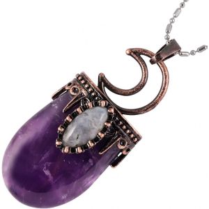 Kal-Lune Collier En Pierre De Cristal Triangulaire/Semi-Rond Pour Femme, Protection Pendentif En Pierre Precieuse Avec Chaîne - Neuf